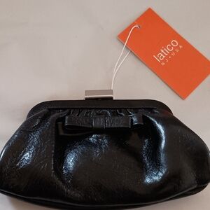 Vtg Latico Black Leather Grandma Moms Old Style Snap 5" Change Purse New NOS